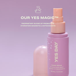 YES DAY Inner Beam Hydration Mist shown with Yes Magic formula messaging.