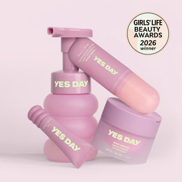 YES DAY Sleepover Set featuring Float Foam Cleanser, Whip Dream Moisturizer, Inner Beam Hydration Mist and Lip Sweetie Lip Mask.