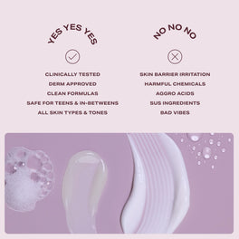 YES DAY Sleepover Set clean formula graphic with YES YES YES and NO NO NO ingredient callouts and texture swatches.