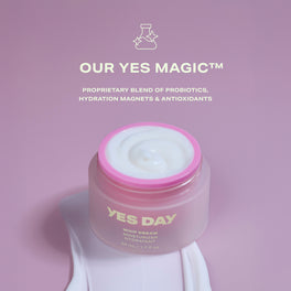 YES DAY Whip Dream Moisturizer jar highlighting Yes Magic™ proprietary blend.